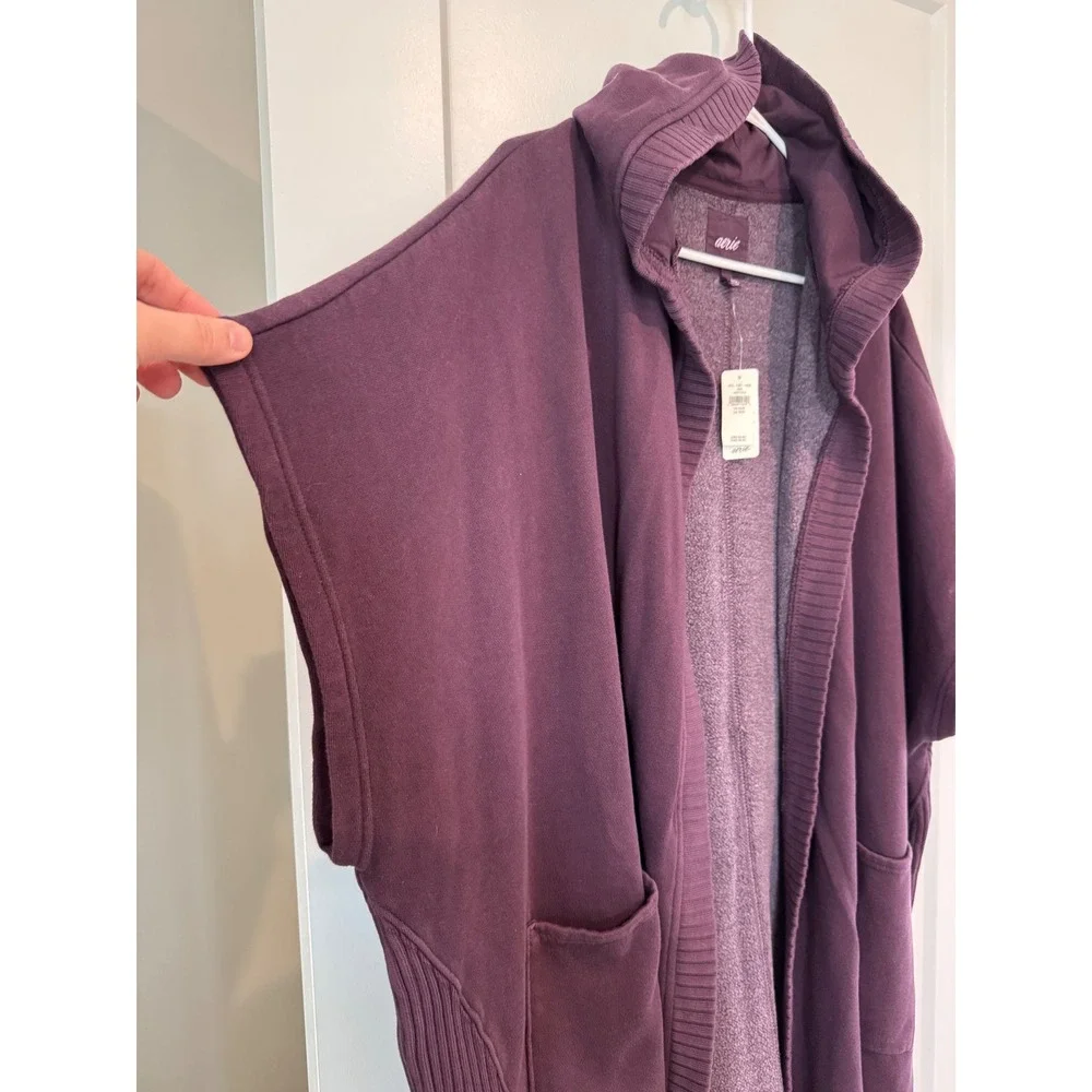 Aerie Womens Plum Purple Fleece Hooded Open Front Wrap Cardigan XS/S NWT - Picture 3 of 7